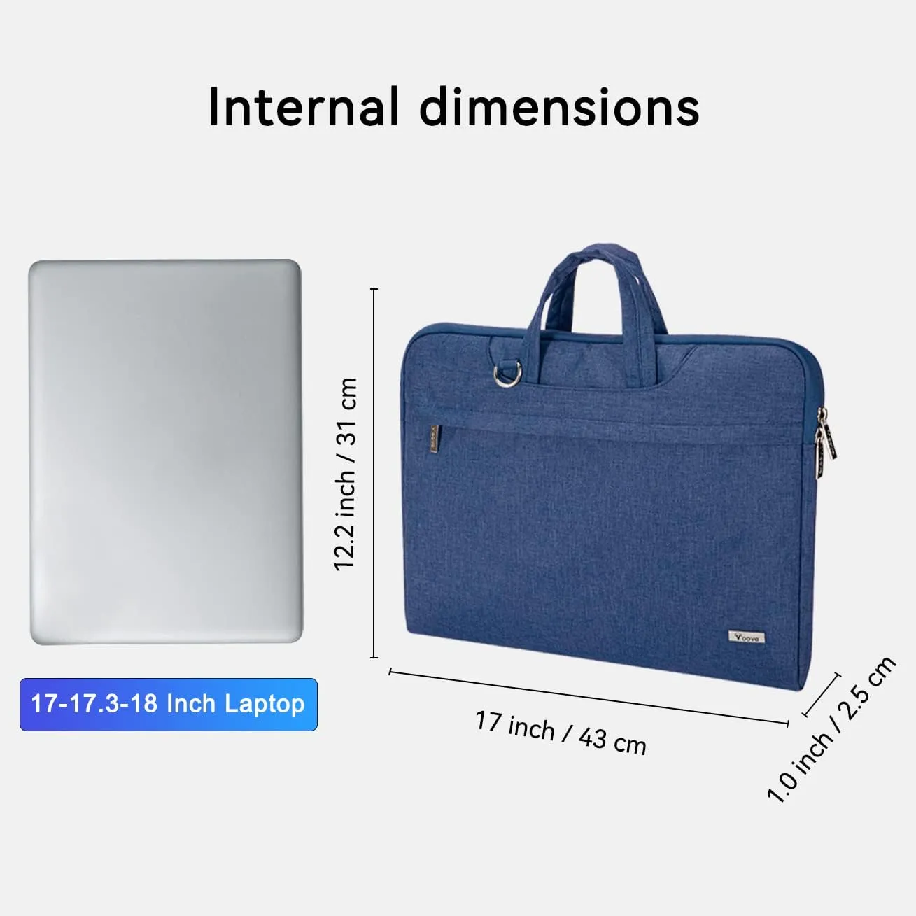 Voova Laptop Bag 17 17.3 Inch Waterproof Laptop Sleeve Case with Shoulder Straps & Handle, Computer Case Cover Slim Briefcase Compatible with 17-18” Hp Dell Asus Acer, Blue
