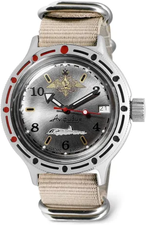 VOSTOK | Amphibian 420392 Submarine Automatic Self-Winding 40mm Diver Wrist Watch | WR 200m | Steel Dial Mechanical Watch | Luminous dots