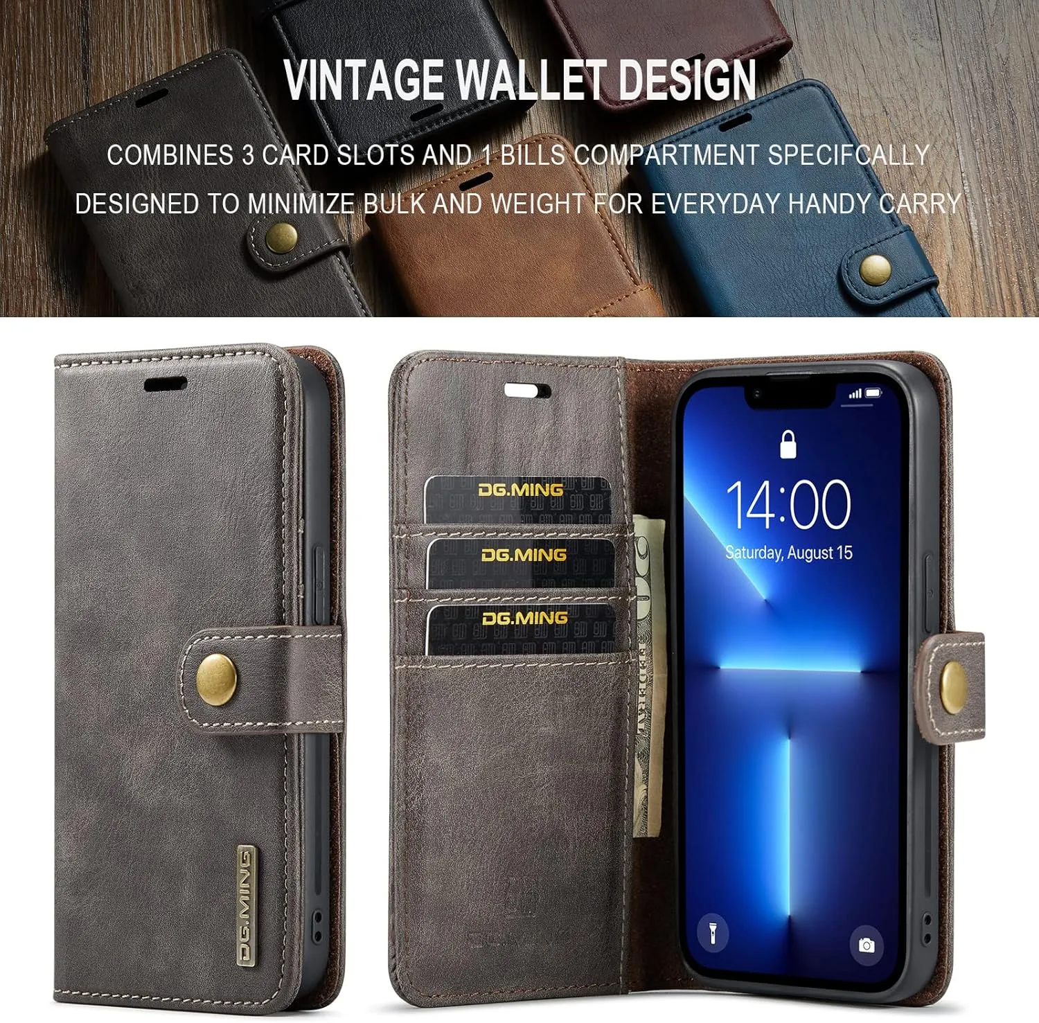 Wallet Case for iPhone 12 Mini/12/12 Pro/12 Pro Max, Premium PU Leather Flip Detachable 2 in 1 Folio with Card Holder Drop Protection Shockproof Cover