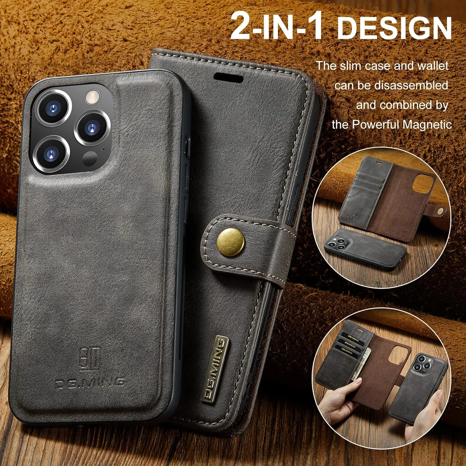 Wallet Case for iPhone 12 Mini/12/12 Pro/12 Pro Max, Premium PU Leather Flip Detachable 2 in 1 Folio with Card Holder Drop Protection Shockproof Cover
