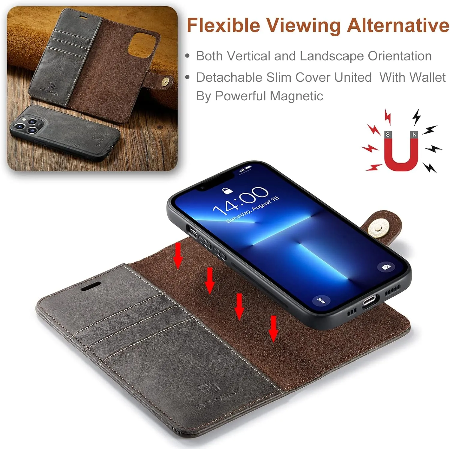 Wallet Case for iPhone 12 Mini/12/12 Pro/12 Pro Max, Premium PU Leather Flip Detachable 2 in 1 Folio with Card Holder Drop Protection Shockproof Cover