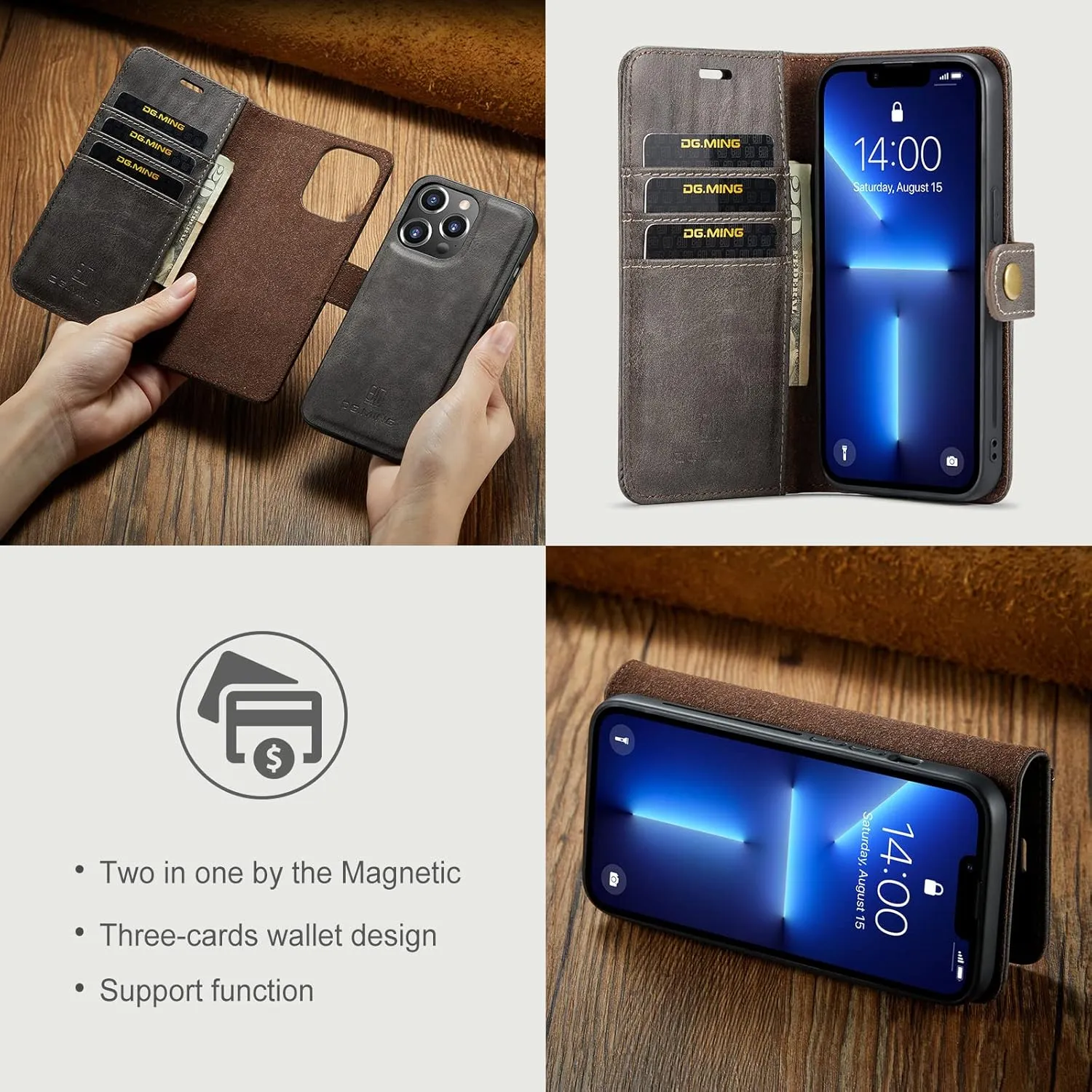 Wallet Case for iPhone 12 Mini/12/12 Pro/12 Pro Max, Premium PU Leather Flip Detachable 2 in 1 Folio with Card Holder Drop Protection Shockproof Cover