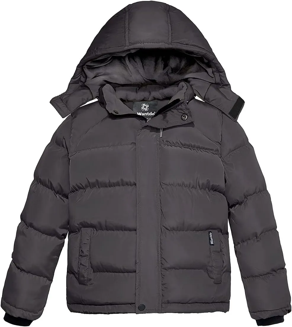 wantdo Boy's Fleece Winter Coat Waterproof Puffer Jacket Warm Winter Jackets with Hood