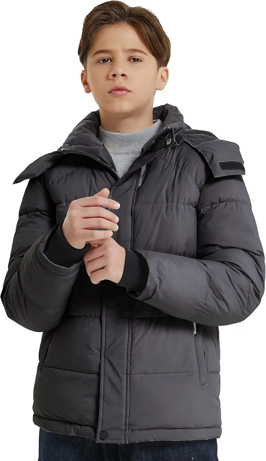 wantdo Boy's Fleece Winter Coat Waterproof Puffer Jacket Warm Winter Jackets with Hood