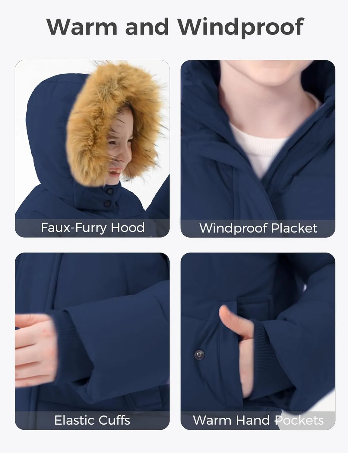 wantdo Girl's Winter Coat Long Puffer Jacket Fleece Parka with Hood Waterproof