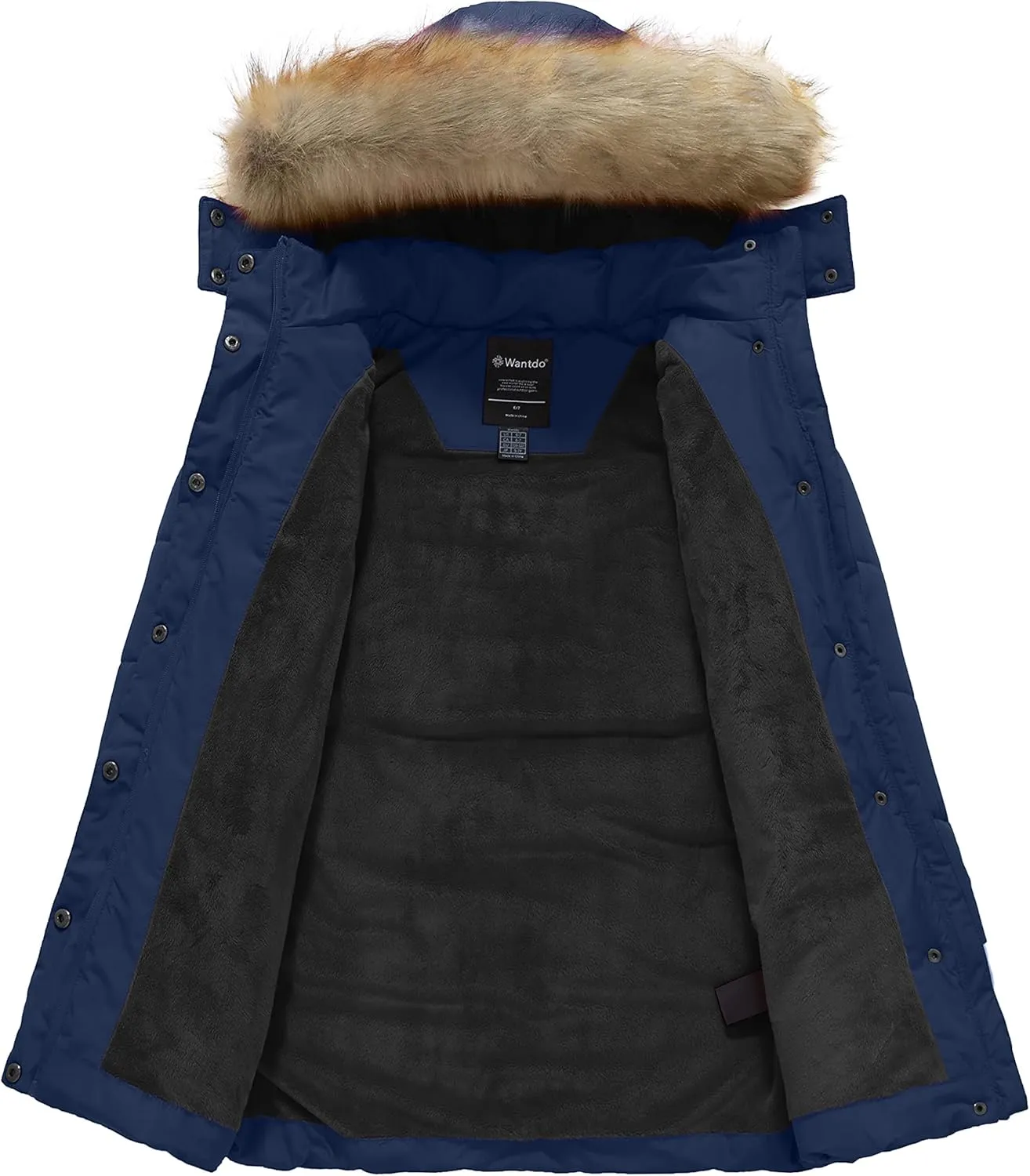 wantdo Girl's Winter Coat Long Puffer Jacket Fleece Parka with Hood Waterproof