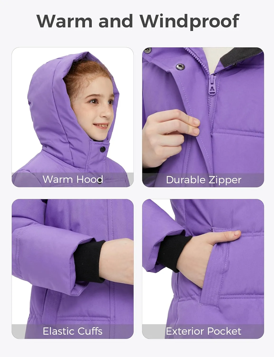 wantdo Girls' Winter Coat Long Puffer Jacket Warm Waterproof Parka with Hood