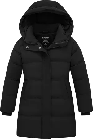 wantdo Girls' Winter Coat Long Puffer Jacket Warm Waterproof Parka with Hood