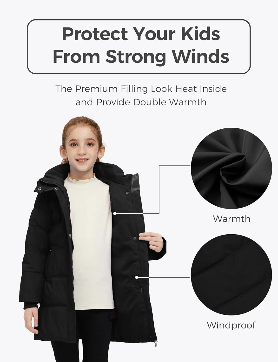 wantdo Girls' Winter Coat Long Puffer Jacket Warm Waterproof Parka with Hood