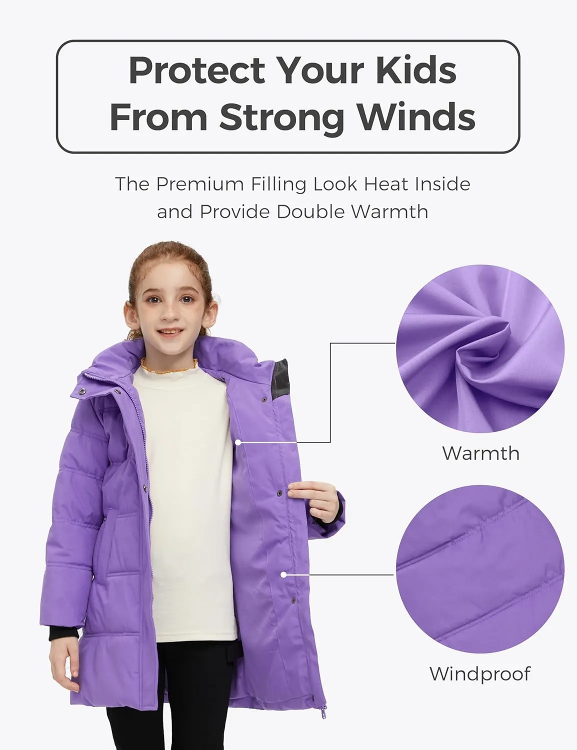 wantdo Girls' Winter Coat Long Puffer Jacket Warm Waterproof Parka with Hood