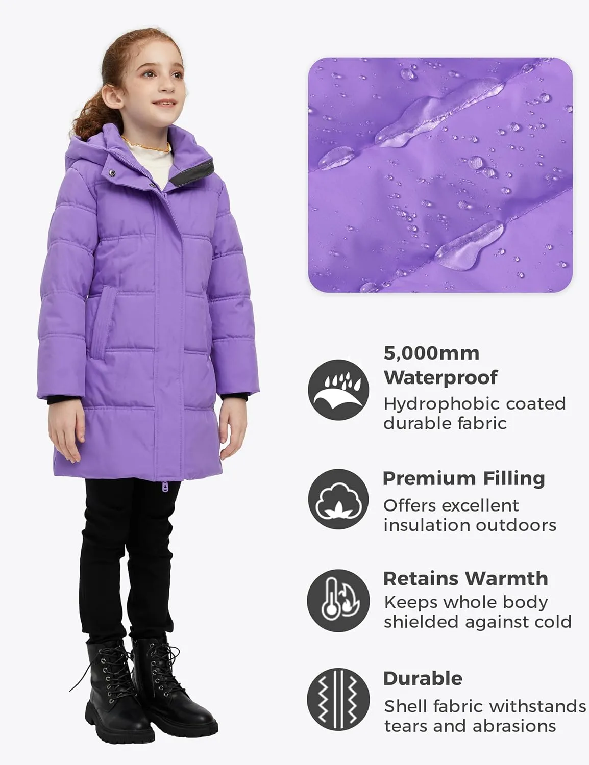wantdo Girls' Winter Coat Long Puffer Jacket Warm Waterproof Parka with Hood
