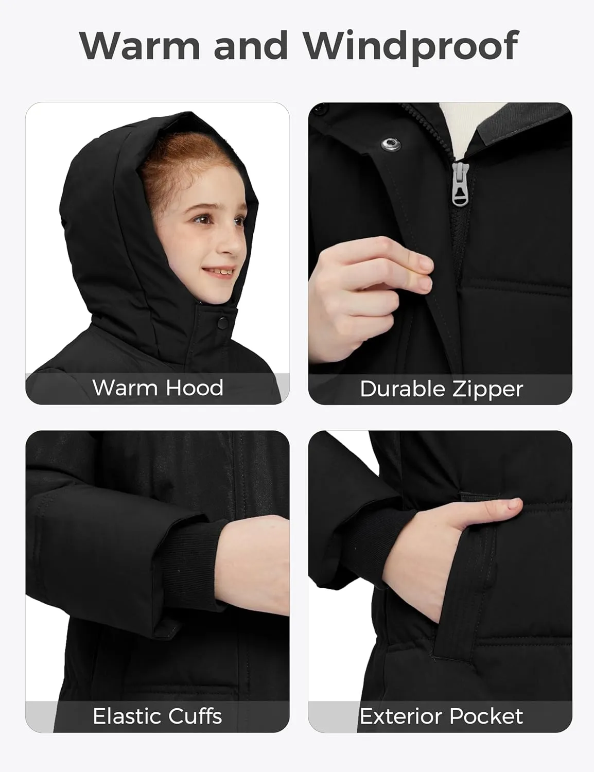 wantdo Girls' Winter Coat Long Puffer Jacket Warm Waterproof Parka with Hood