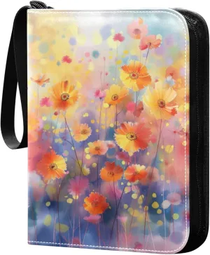 Watercolor Flowers Painting Card Binder, 400 Pockets Card Holder with 50 Sleeves, Sturdy Card Holder Folders for Game Cards & Sports Cards