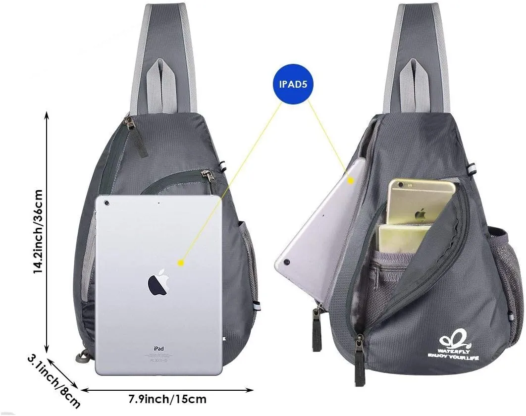WATERFLY Crossbody Sling Bag Small Water Resistant Backpack Lightweight Shoulder Chest Daypack for Men Women Hiking Travel