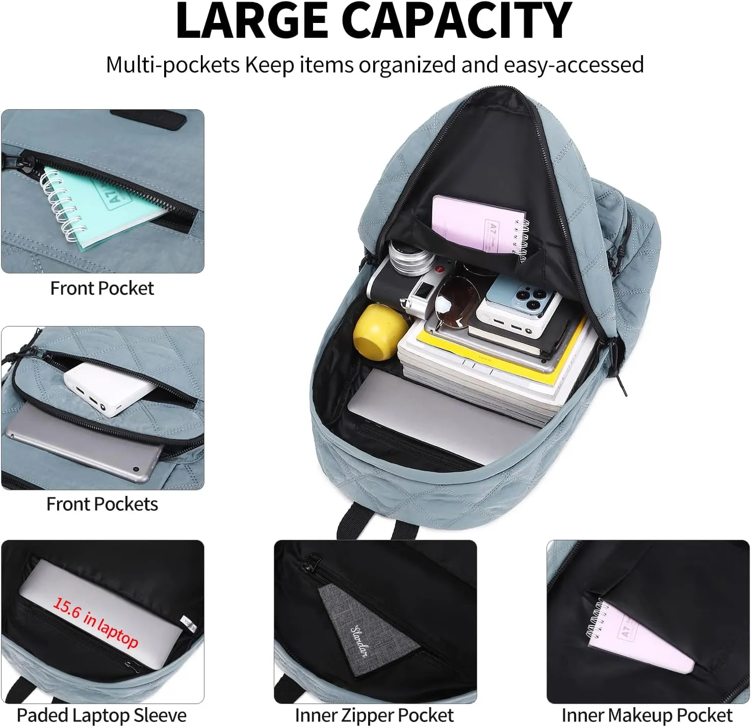 Waterproof 15.6" Laptop Backpack for Women and Men, Hiking Travel Purse