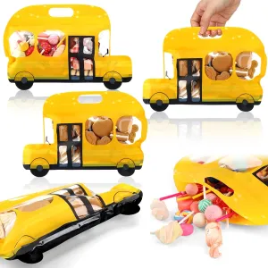 Watersay 50 Pcs Back to School Party Favor Yellow School Bus Goodie Bags Plastic Resealable Candy Gift Bags with Handle for Birthday Party Supplies