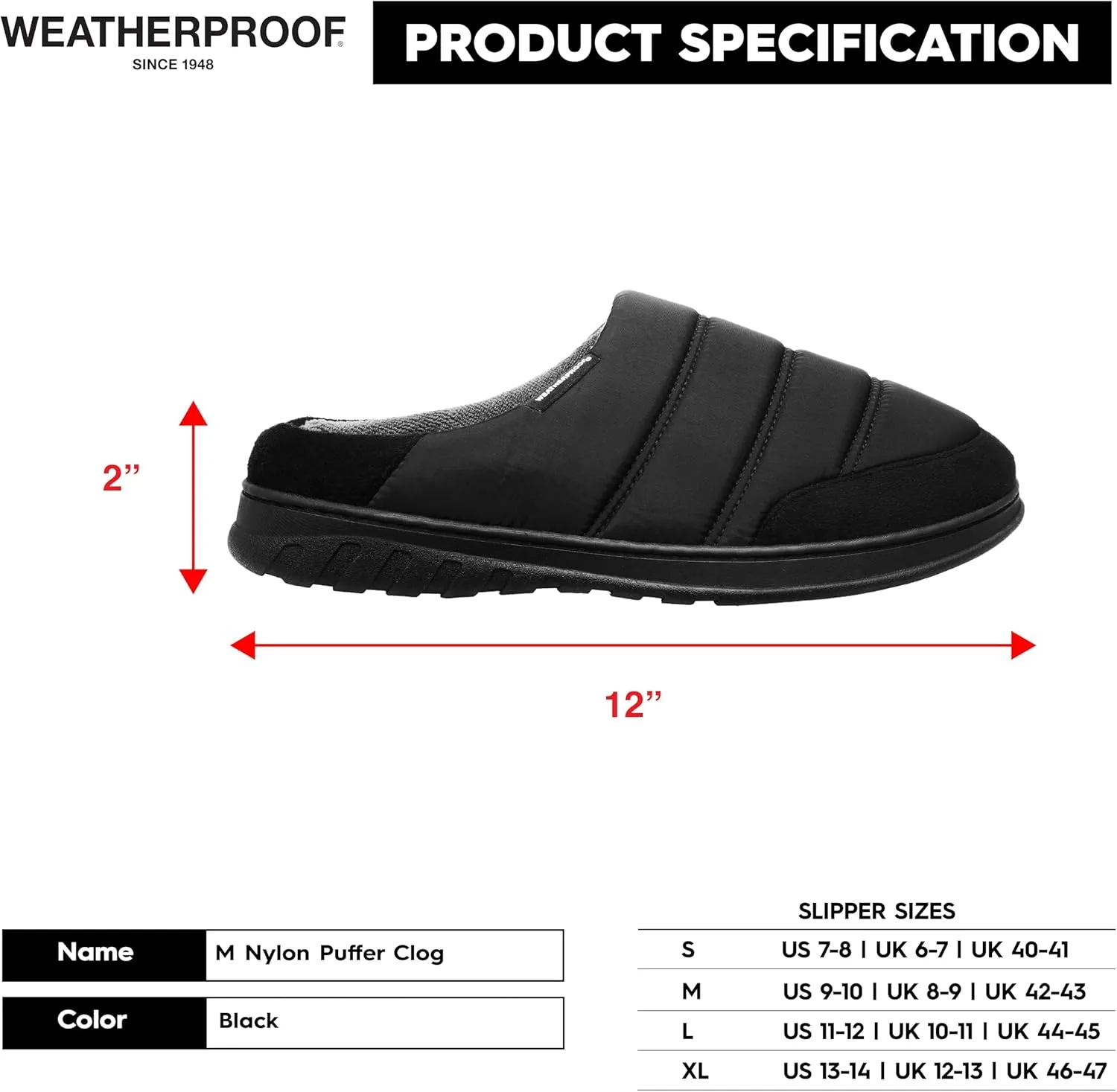 Weatherproof Puffer Nylon Memory Foam Slippers for Men, Cozy Lightweight Indoor Outdoor Slippers with Durable Non-Slip Sole