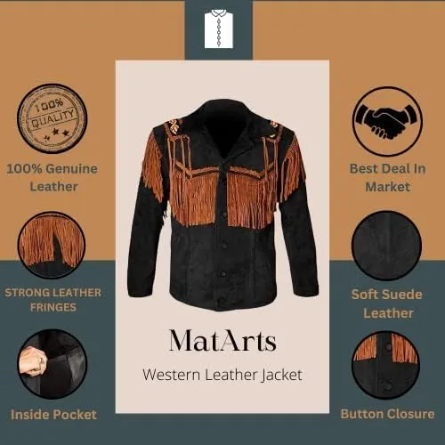 Western Cowboy Beaded Fringes Suede Leather Jacket - Native American and Bikers Style Classic Fashion Coat