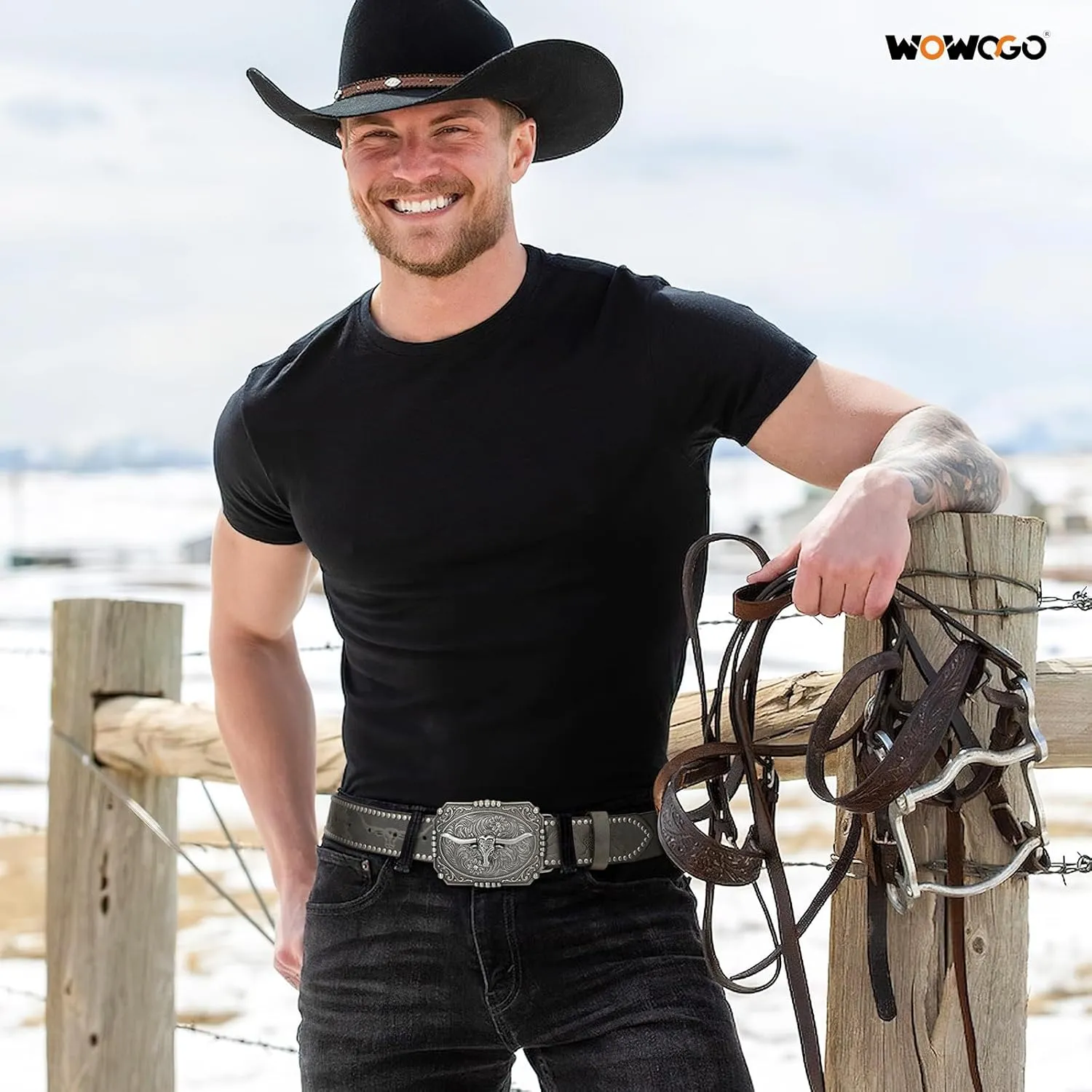 Western Cowboy Cowgirl Belt for Men Women LongHorn Bull Buckle Embossed Leather Belt Rodeo Country Belt