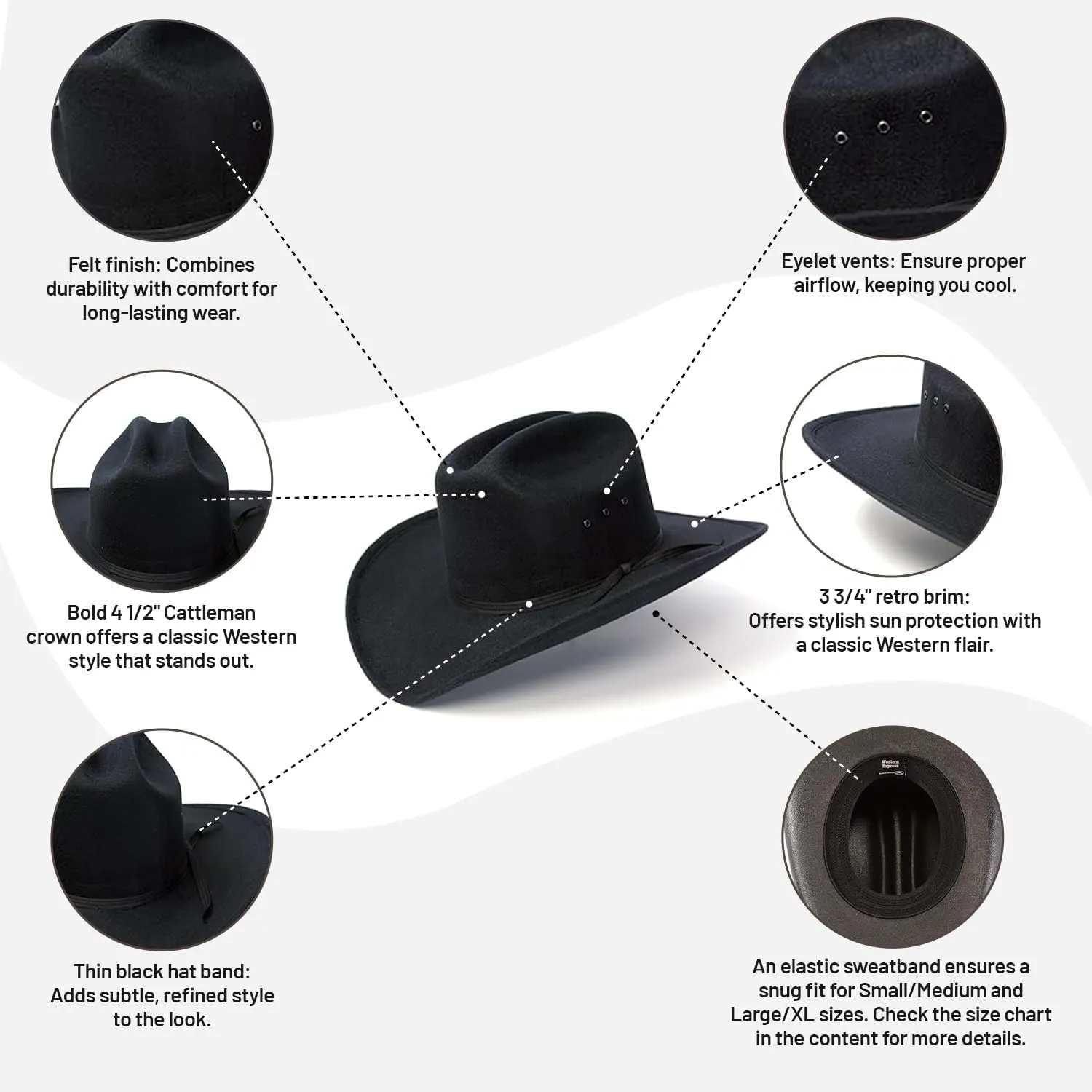 Western Express Felt Finish Cowboy Hat - Cattleman Style with Stylish Hat Band | Cowboy & Cowgirl Hats for Men & Women