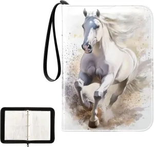 White Horse Painting Card Binder 4 Pocket, Trading Card Holder Fits 400 Game Cards with 50 Removable Sleeves, MTG Card Case Standard Size