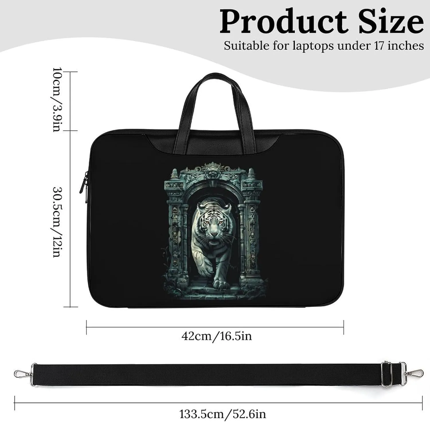 White Tiger Architecture Laptop Sleeve Bag Protective Case Handbag With Shoulder Strap for Computer 10-17 Inch
