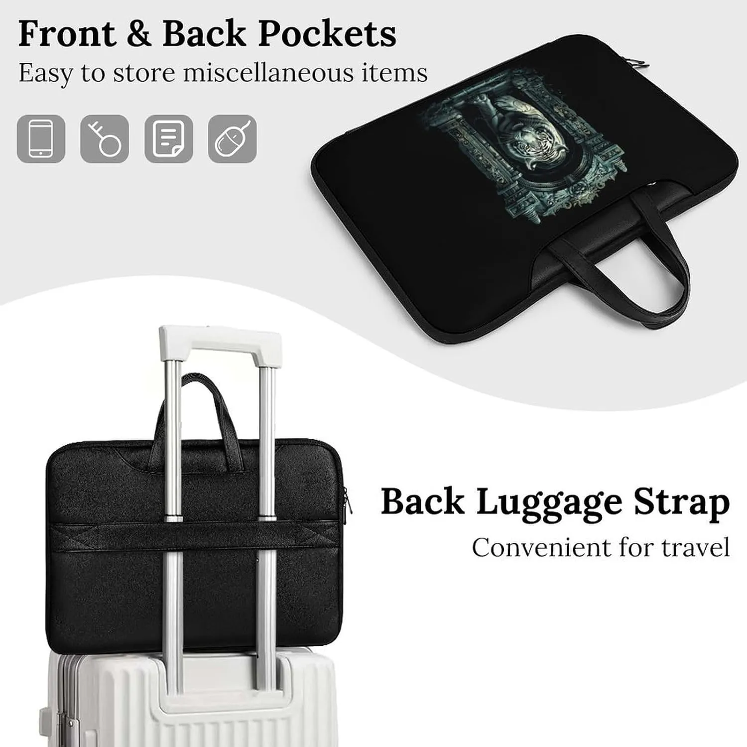 White Tiger Architecture Laptop Sleeve Bag Protective Case Handbag With Shoulder Strap for Computer 10-17 Inch