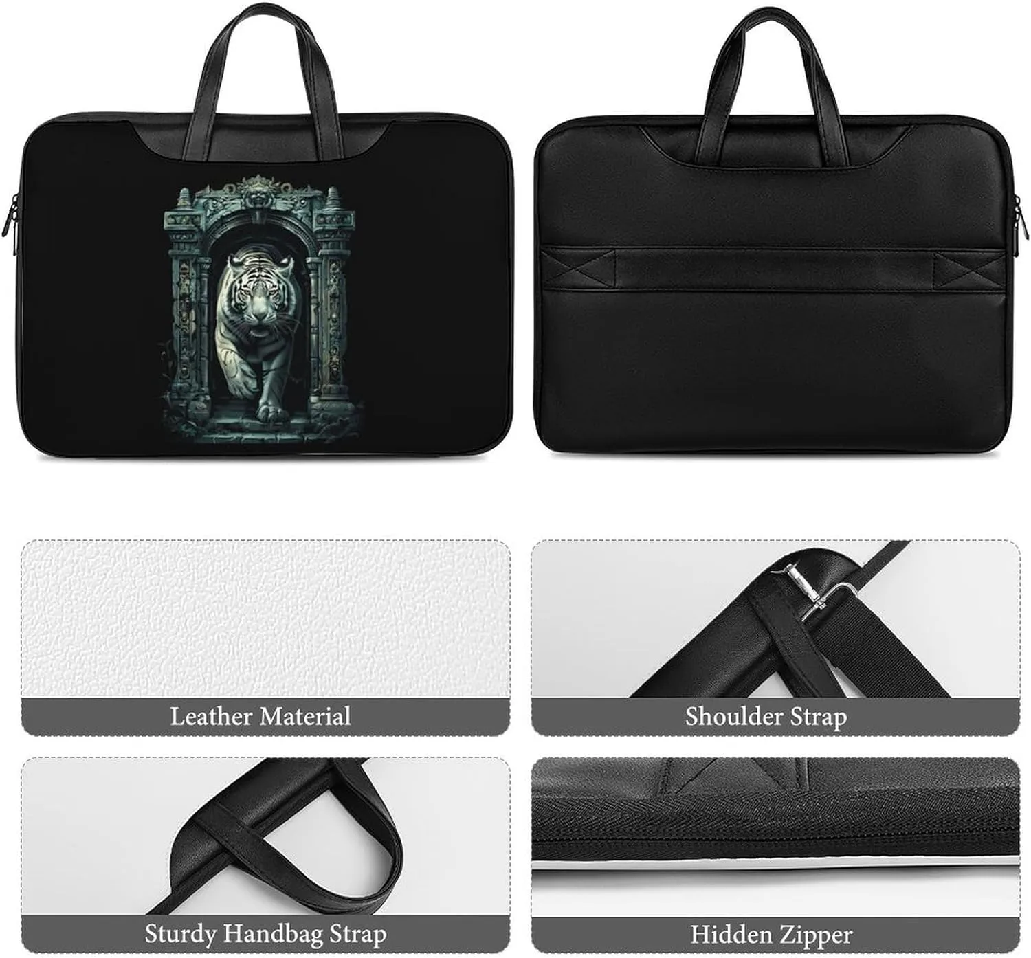 White Tiger Architecture Laptop Sleeve Bag Protective Case Handbag With Shoulder Strap for Computer 10-17 Inch