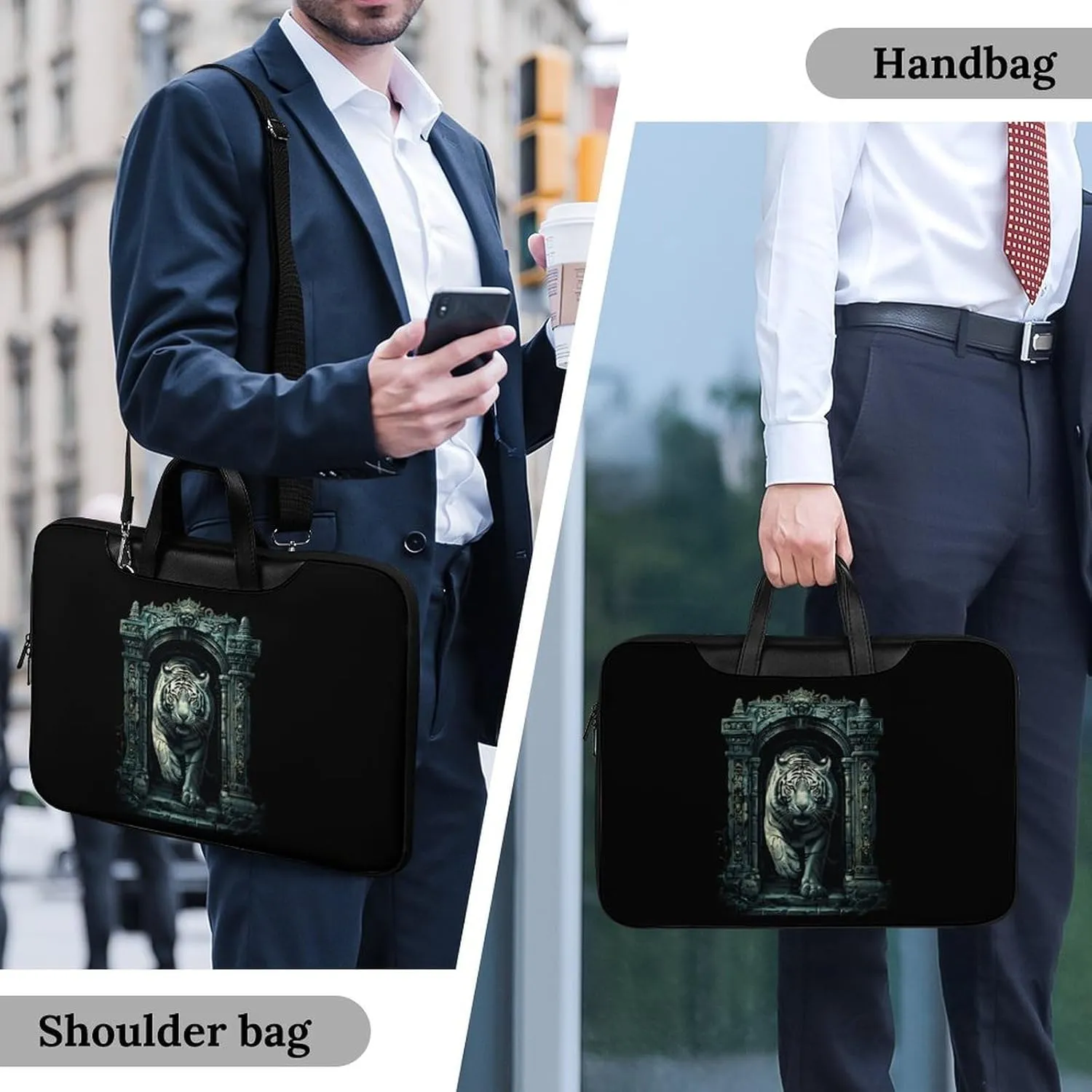 White Tiger Architecture Laptop Sleeve Bag Protective Case Handbag With Shoulder Strap for Computer 10-17 Inch