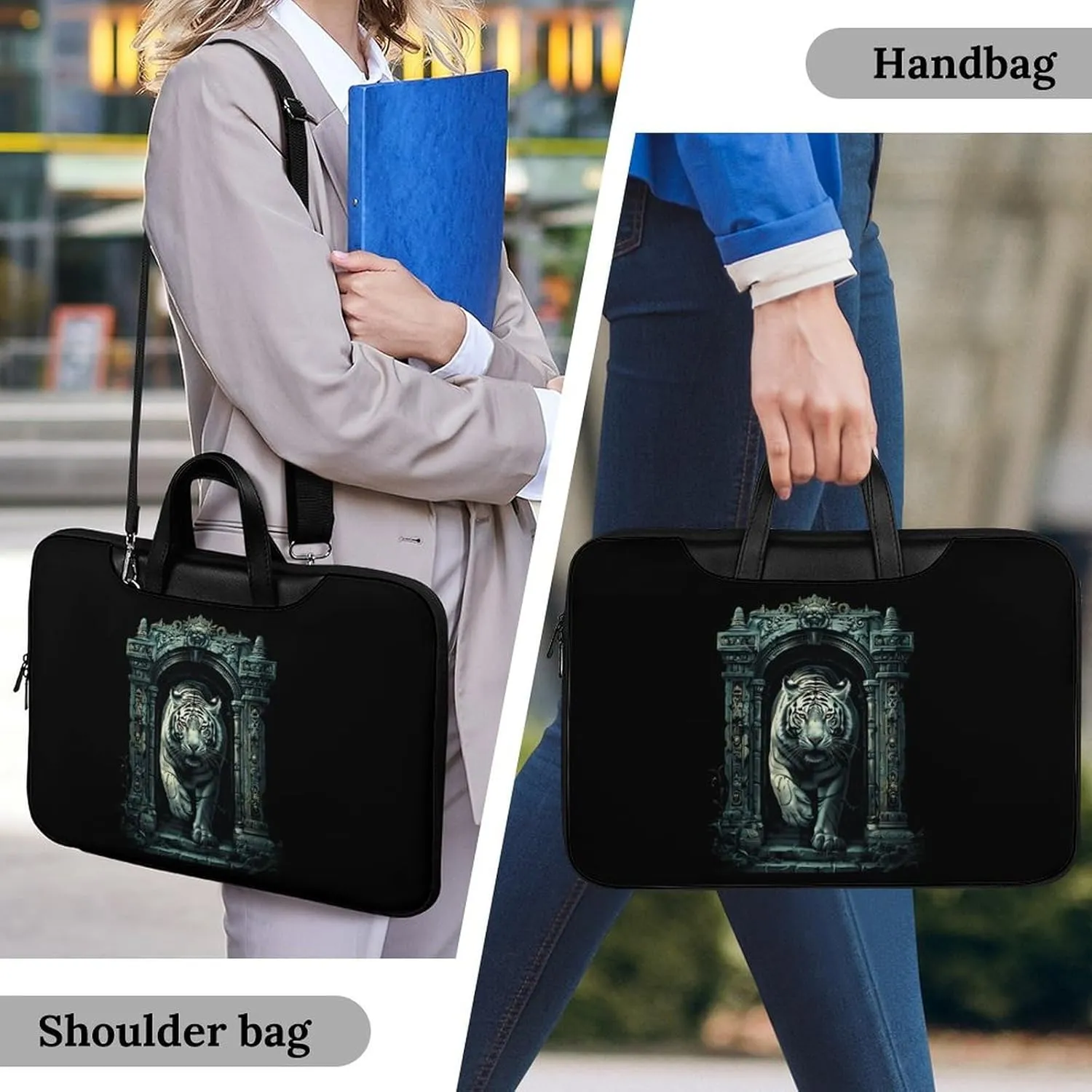 White Tiger Architecture Laptop Sleeve Bag Protective Case Handbag With Shoulder Strap for Computer 10-17 Inch