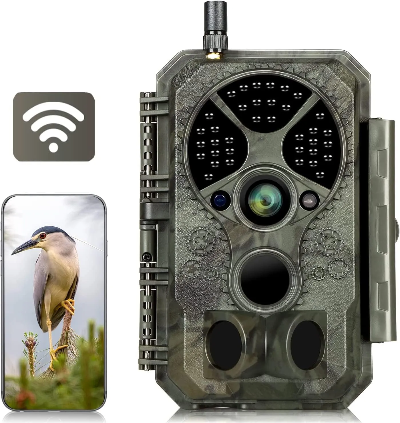 WiFi Game Hunting Camera Trail Cam 48MP 1296P Wireless Wildlife Planting Researching Camera Invisible Night Vision Motion Activated 0..1S Trigger Speed IP66 Waterproof