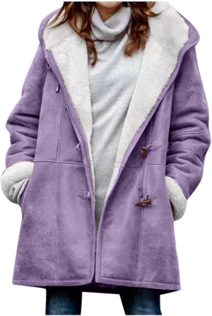 Winter Coats for Women 2024 Trendy Warm Plus Size Sherpa Fleece Lined Jackets Faux Suede Hooded Parka Coat Peacoat