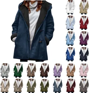 Winter Coats for Women 2024 Trendy Warm Plus Size Sherpa Fleece Lined Jackets Faux Suede Hooded Parka Coat Peacoat