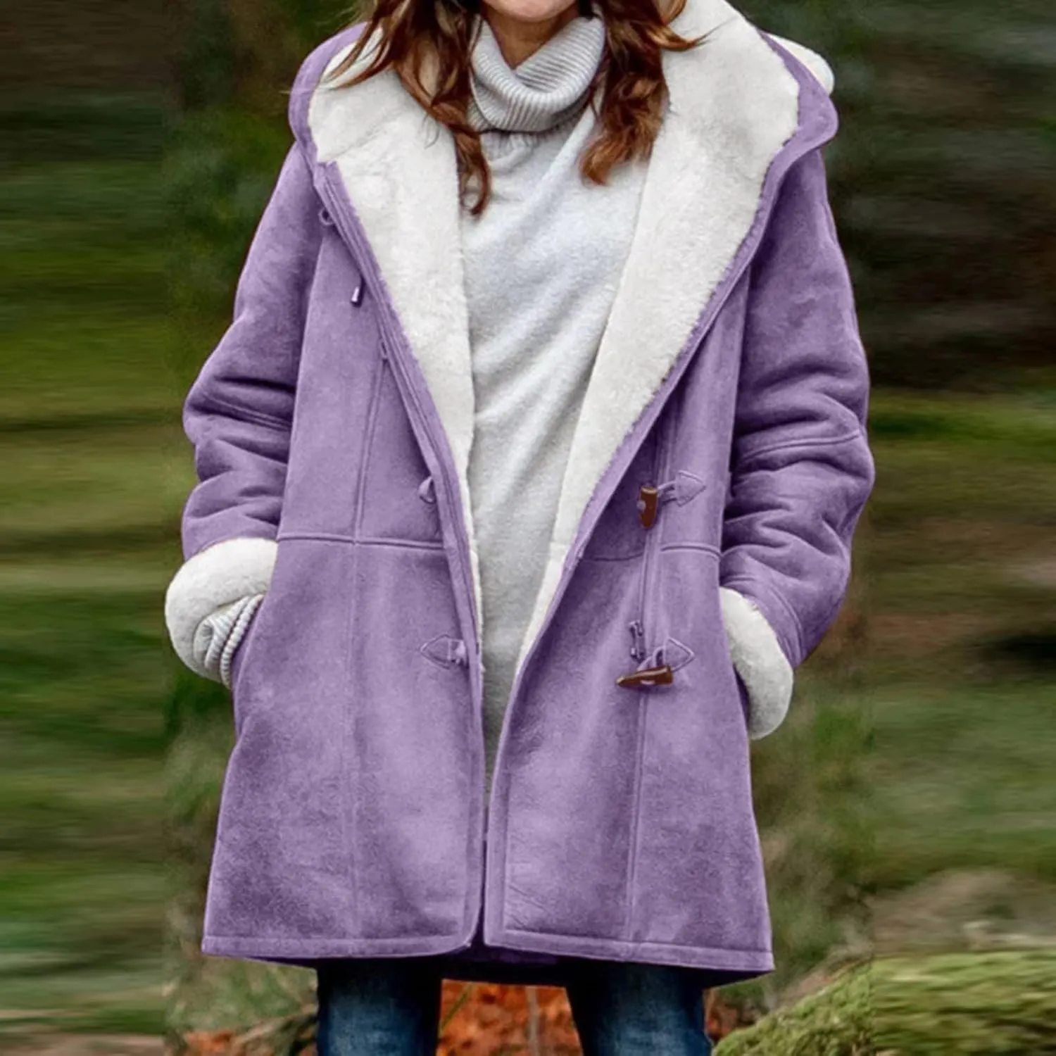 Winter Coats for Women 2024 Trendy Warm Plus Size Sherpa Fleece Lined Jackets Faux Suede Hooded Parka Coat Peacoat