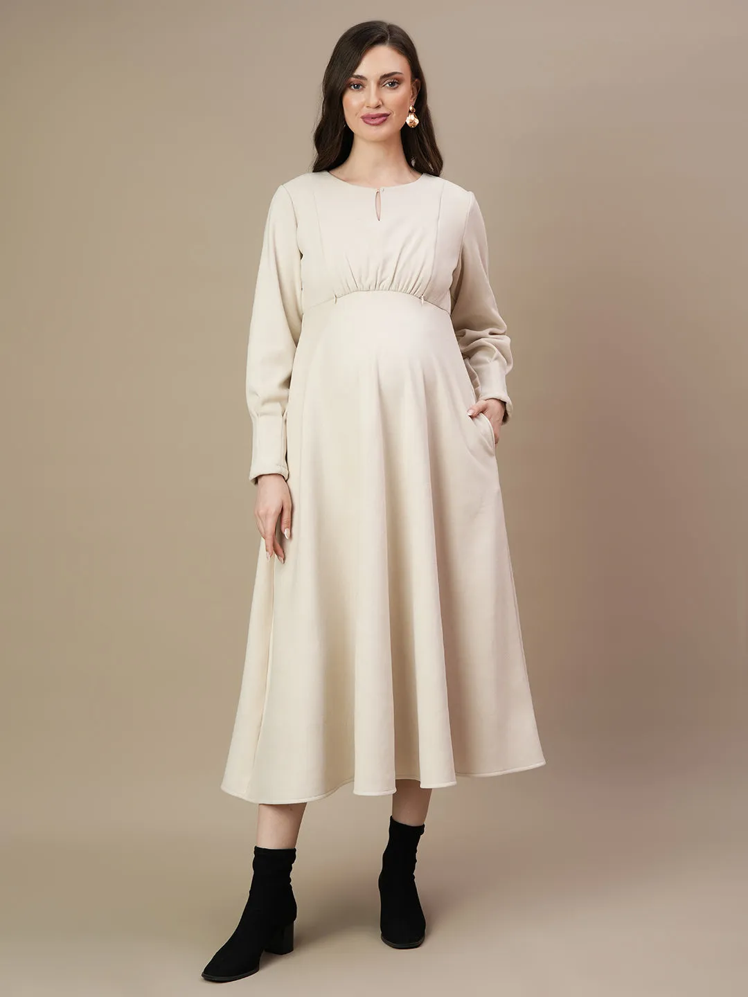 Winter Maternity Long Suede Dress