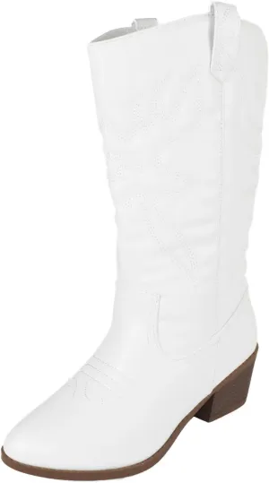 Women Cowgirl Cowboy Stitched Mid Calf Forever Boots Pointy Toe Western