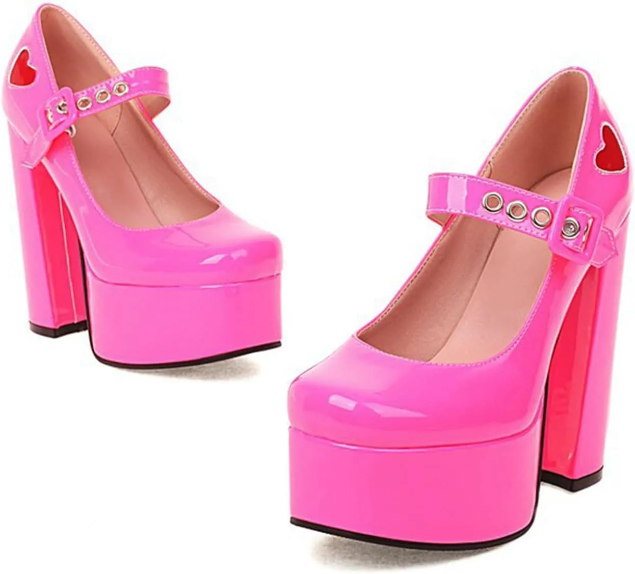 Women Gothic Mary Jane Pumps Studded Buckle PU Leather Ankle Strap Chunky High Heel Platform Shoes