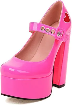 Women Gothic Mary Jane Pumps Studded Buckle PU Leather Ankle Strap Chunky High Heel Platform Shoes