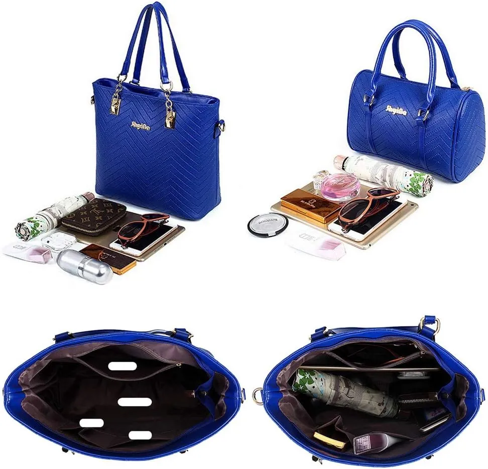 Women Handbags Set 6 Pcs PU Leather Top Handle Purse Shoulder Crossbody Bag Sets