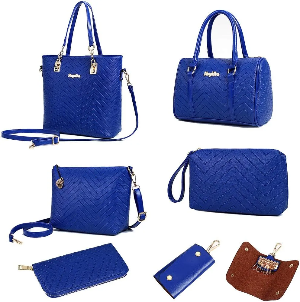 Women Handbags Set 6 Pcs PU Leather Top Handle Purse Shoulder Crossbody Bag Sets