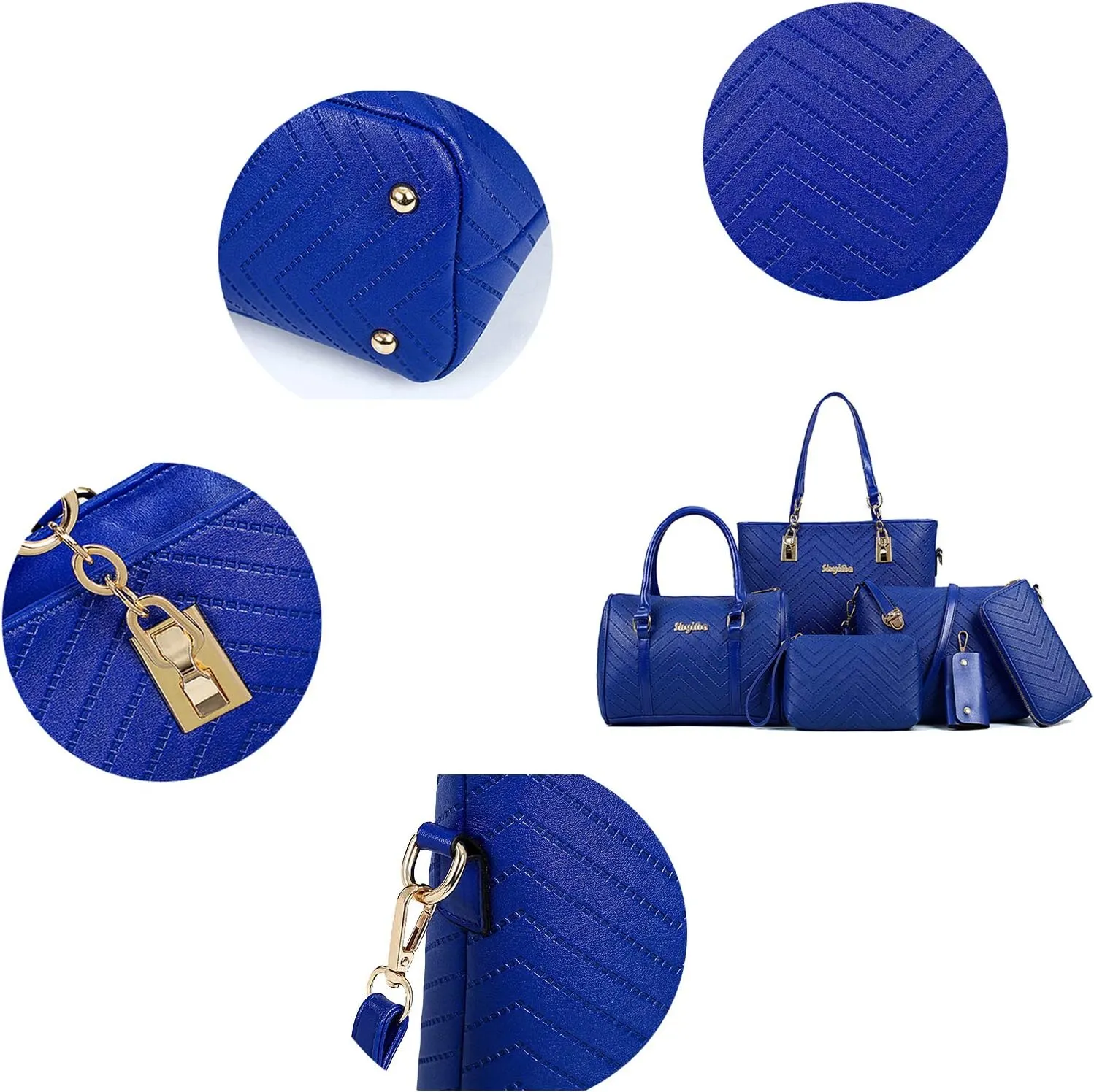 Women Handbags Set 6 Pcs PU Leather Top Handle Purse Shoulder Crossbody Bag Sets