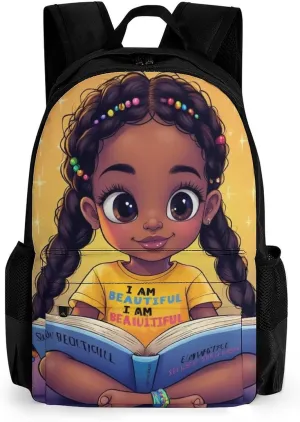 Women Men Polyester African American Cute Black Woman Book Art Casual Daypack Large Capacity Bookbag With Side Pockets for Sports Picnic Walking Cycling