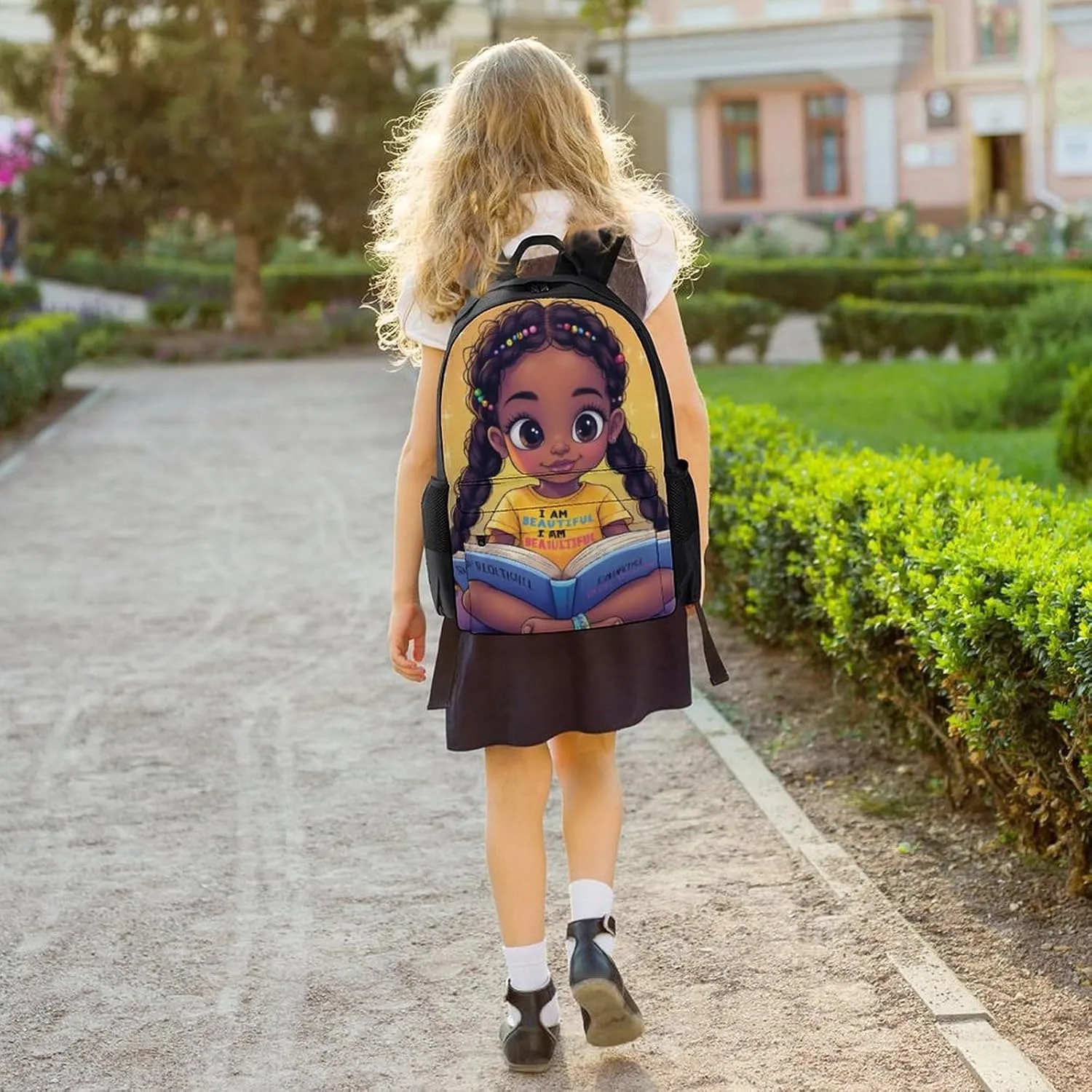 Women Men Polyester African American Cute Black Woman Book Art Casual Daypack Large Capacity Bookbag With Side Pockets for Sports Picnic Walking Cycling