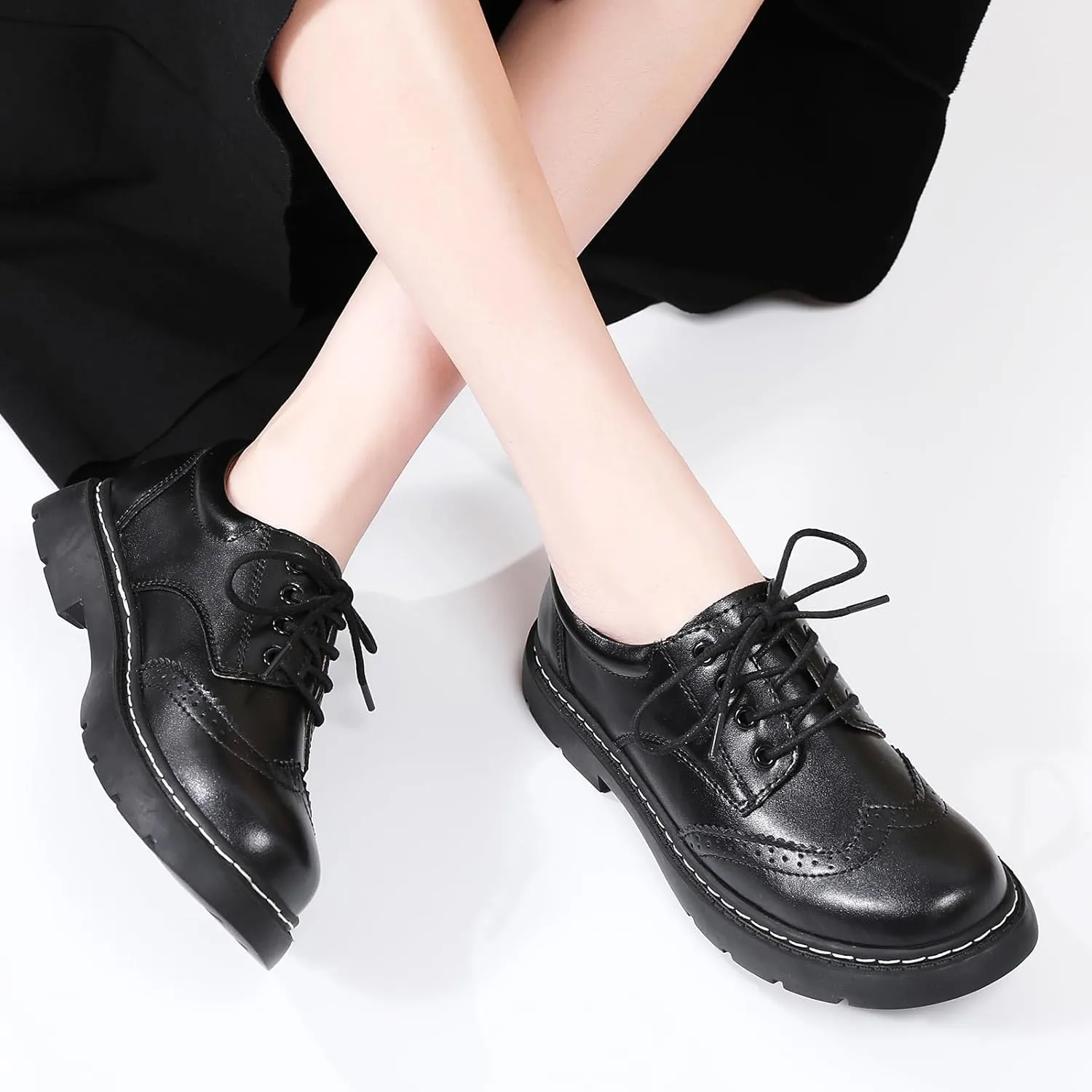 Women Oxford Shoes, Lace Up,Slip Resistant,Brogue Style,Platform Casual Comfort Work Office Dressy Business Shoes for Girls Ladies Women