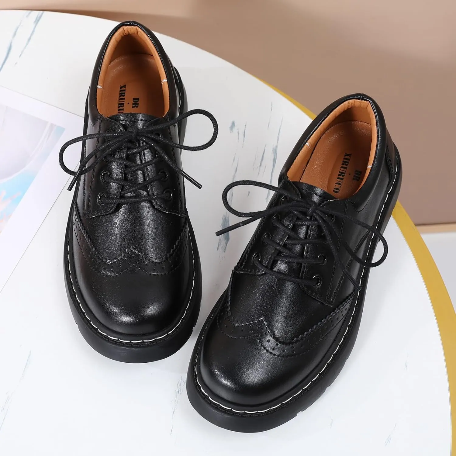Women Oxford Shoes, Lace Up,Slip Resistant,Brogue Style,Platform Casual Comfort Work Office Dressy Business Shoes for Girls Ladies Women