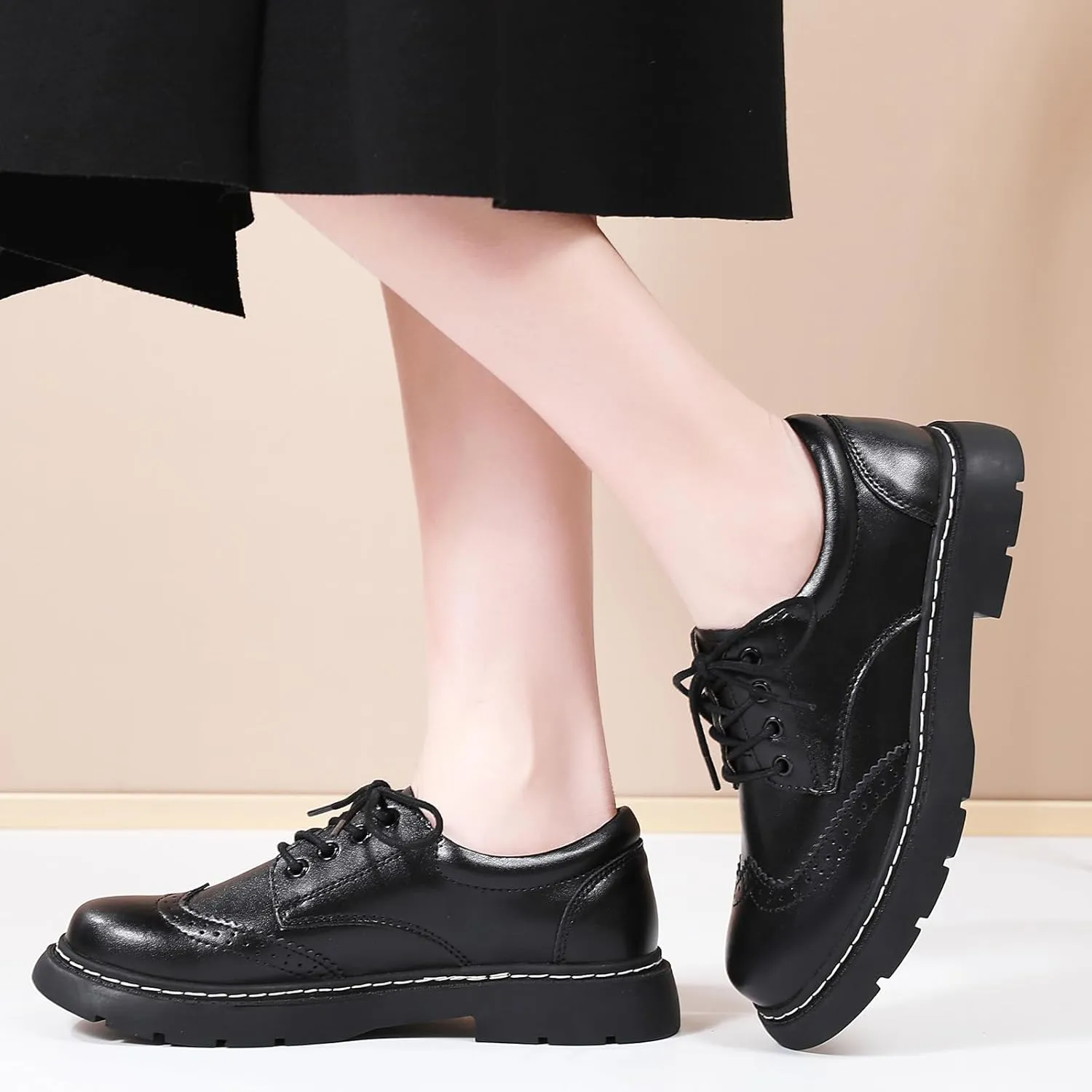 Women Oxford Shoes, Lace Up,Slip Resistant,Brogue Style,Platform Casual Comfort Work Office Dressy Business Shoes for Girls Ladies Women