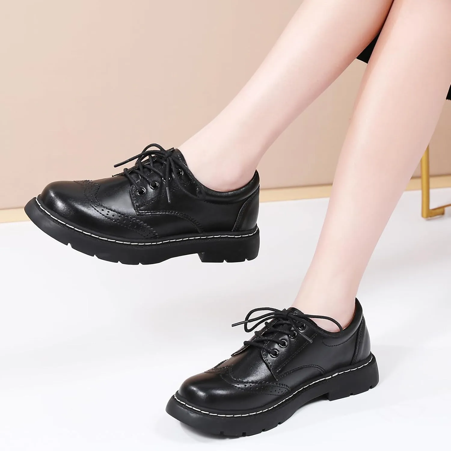 Women Oxford Shoes, Lace Up,Slip Resistant,Brogue Style,Platform Casual Comfort Work Office Dressy Business Shoes for Girls Ladies Women