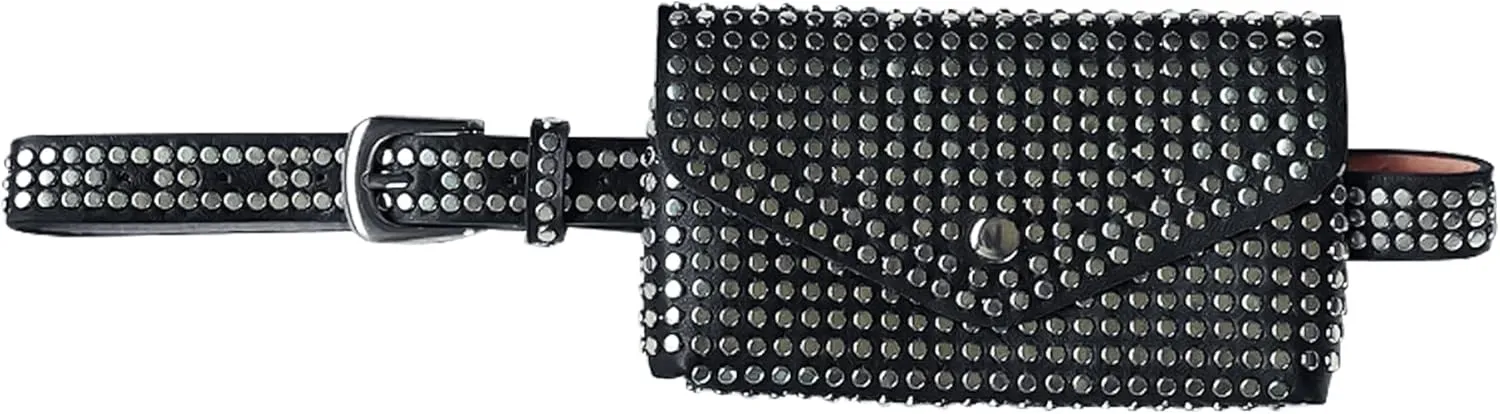 Women Punk Rivet PU Leather Fanny Pack Waist Bag Envelope Flap Clutch Cell Phone Purse