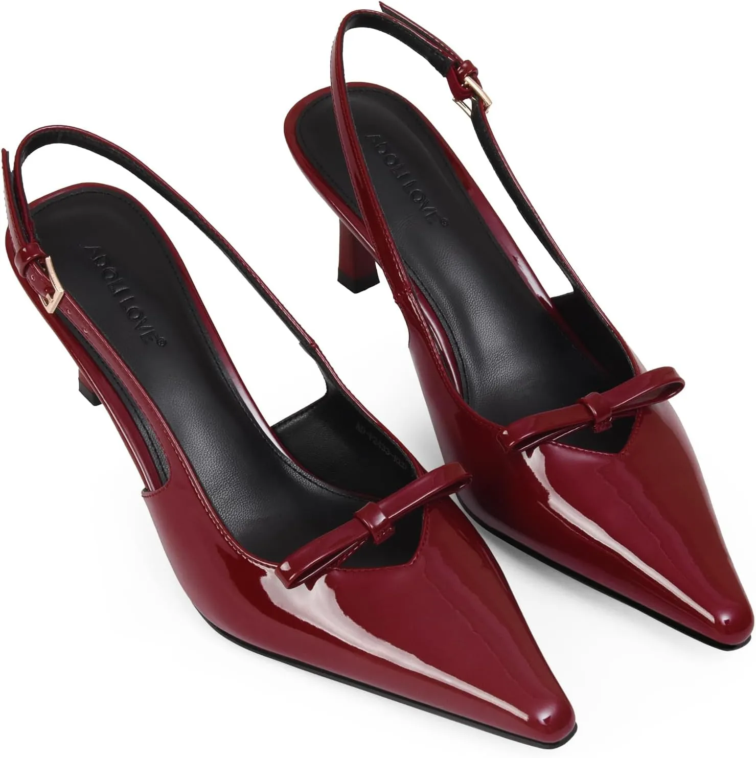 Women's Bow Pumps 2.8 in Kitten Heels Closed Pointed Toe V-Cut Slingback Faux Patent Leather