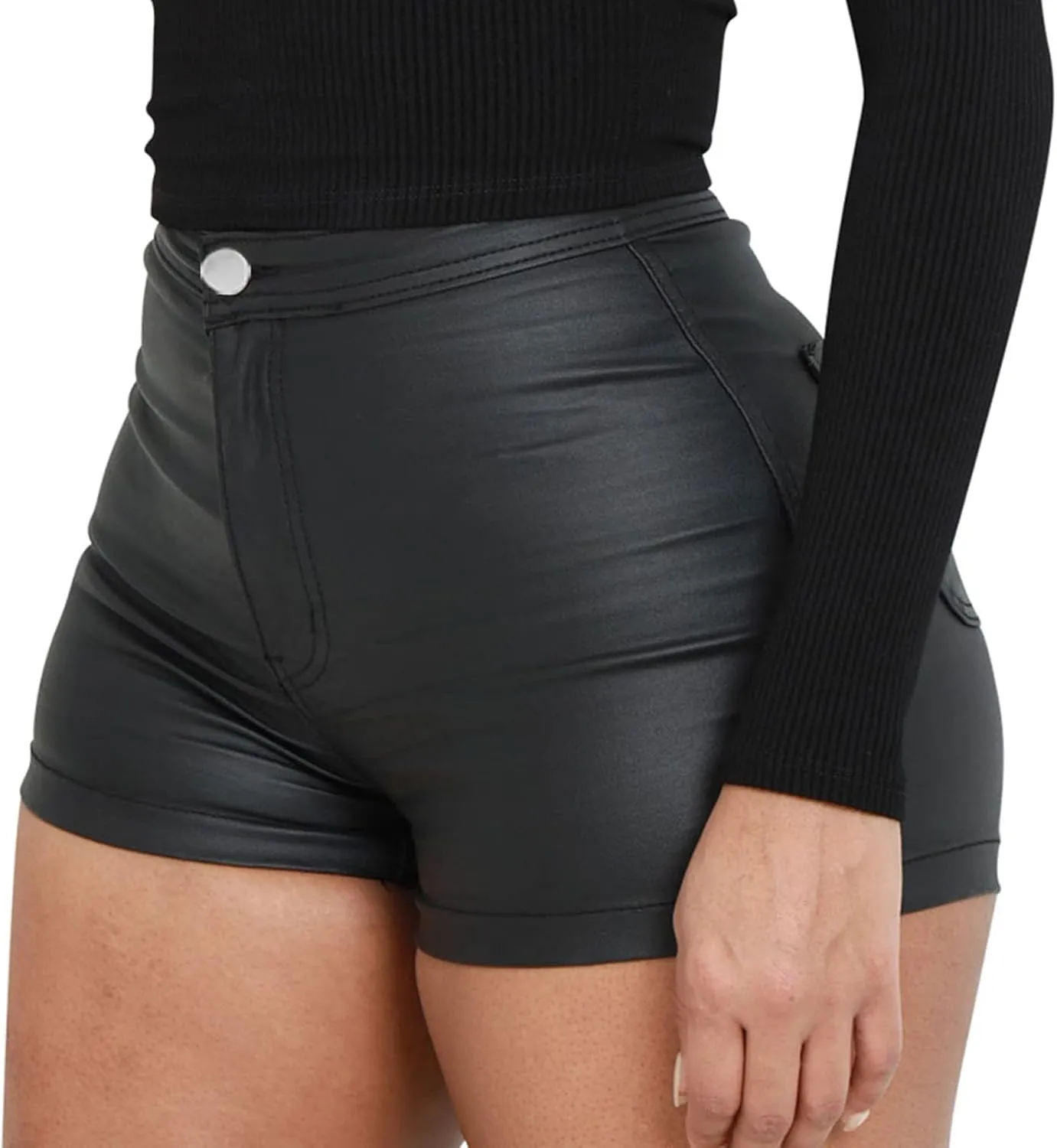 Womens Casual Faux Leather Shorts